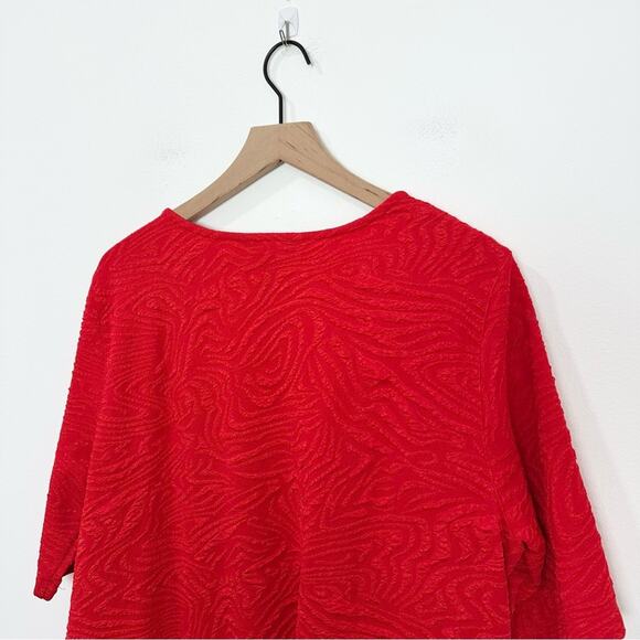 Ali Miles Red Textured Knit Tunic Top Size XL Asymmetrical Hem - Picture 4 of 7